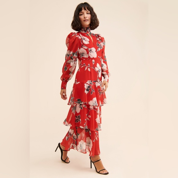 Anthropologie Exquise Floral Tiered Mock-Neck Maxi Dress - Picture 7 of 16